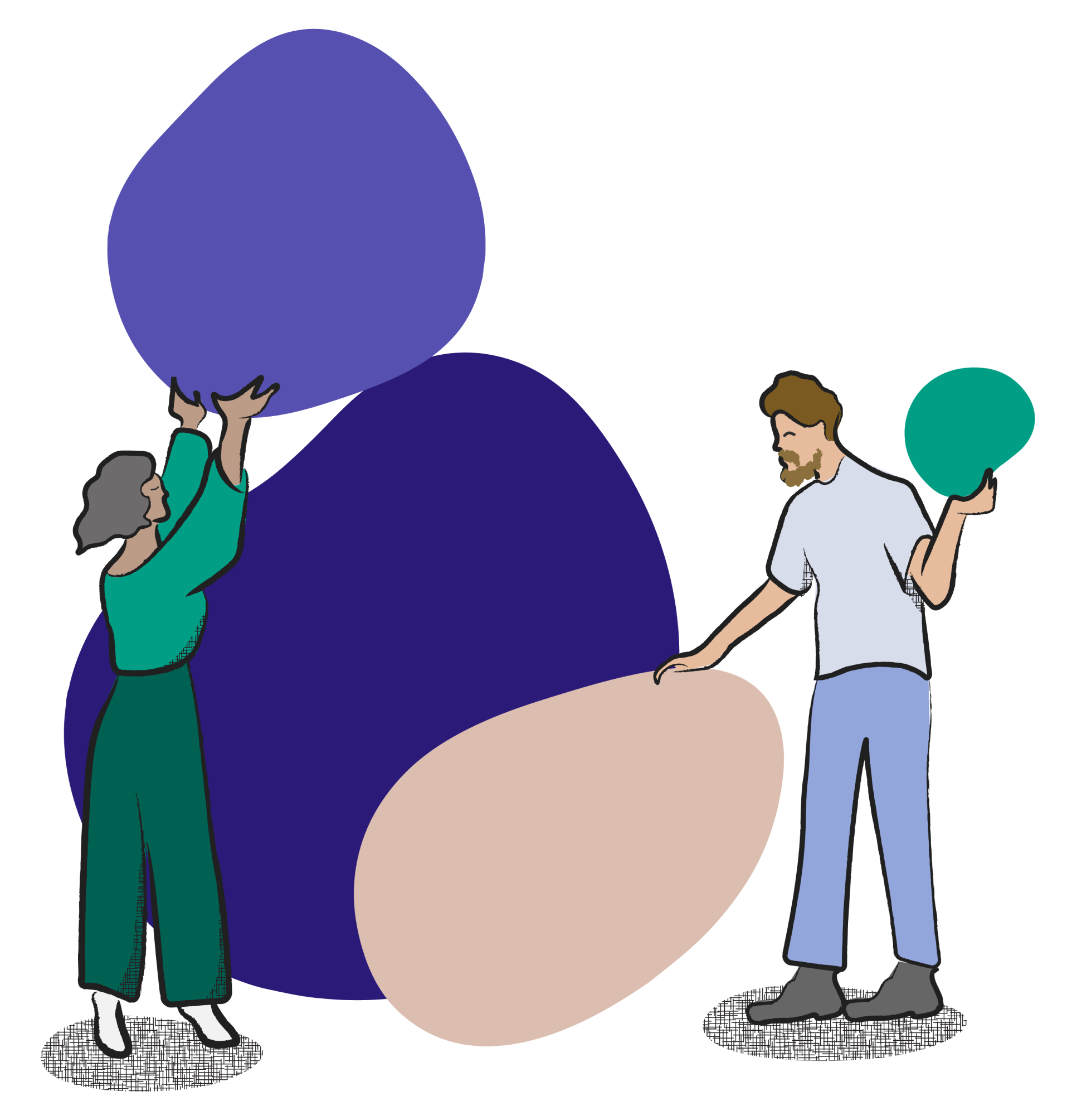 Illustration of two people building a structure
